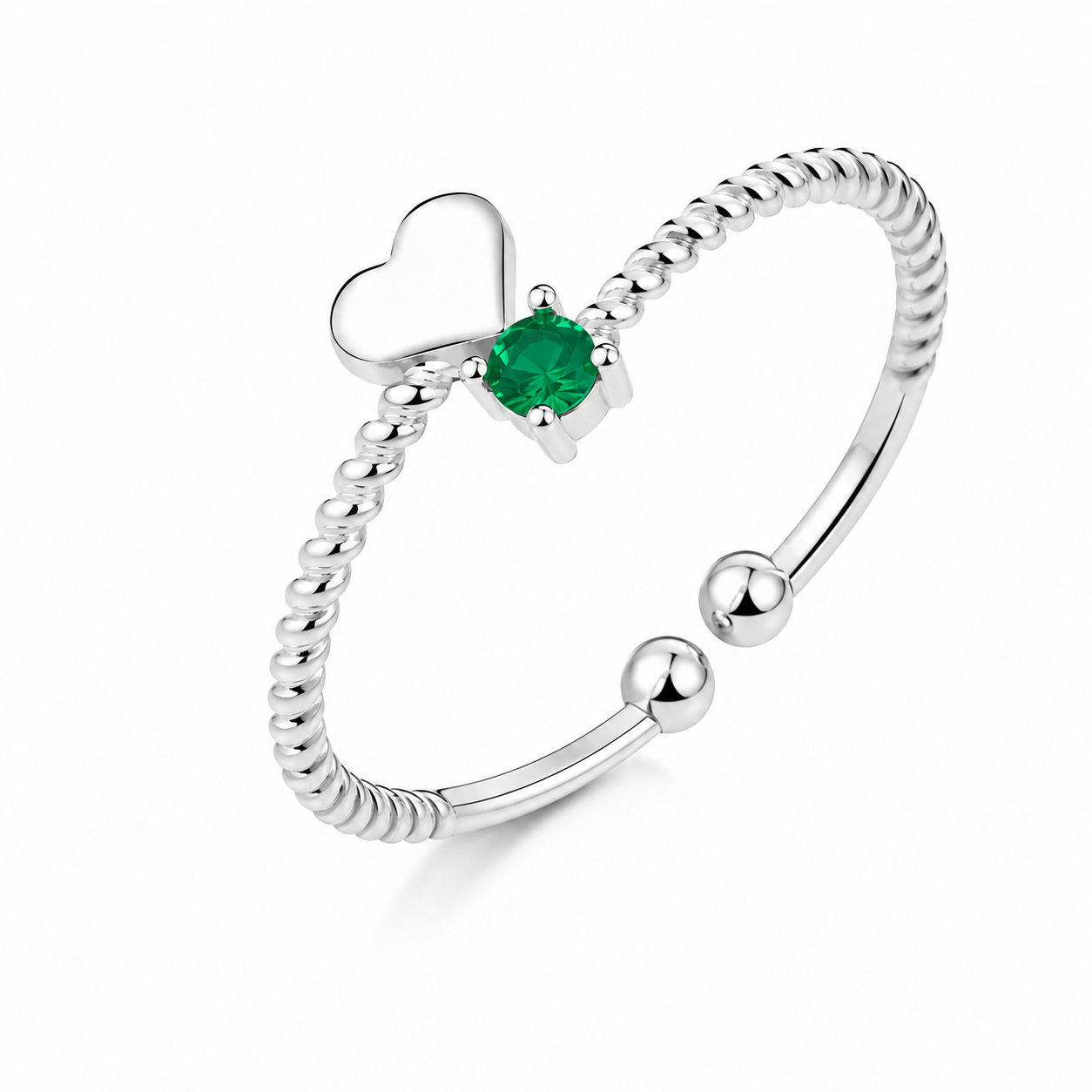 Inel din Argint 925 Reglabil „Inima Smaraldului” – Eleganță Delicată cu Piatră Verde. ID534
