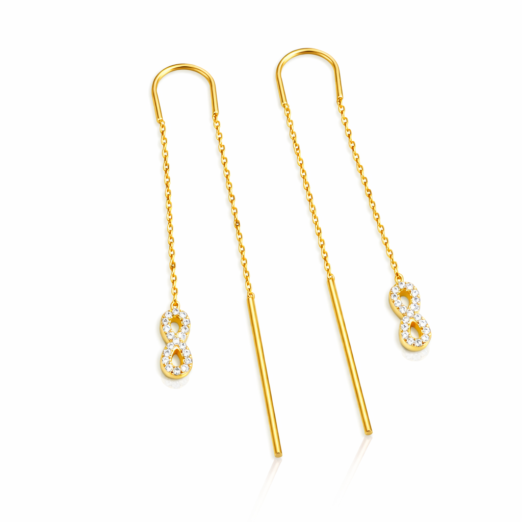 Cercei Lungii Infinit Argint 925 Placat cu Aur 14K – 8 cm, Zirconii Strălucitoare, Design Elegant | Livrare Rapidă România. CD220