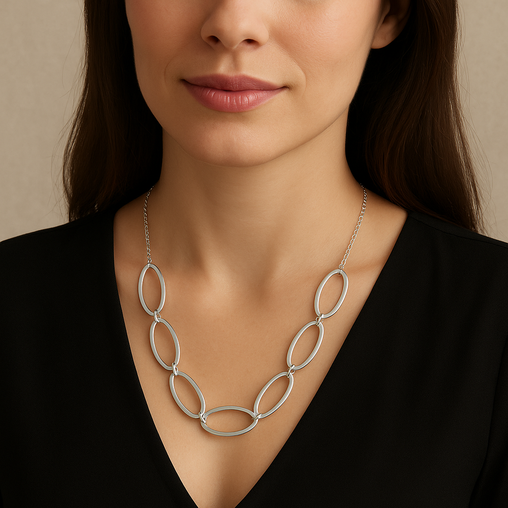 Colier elegant din argint 925 rodiat cu zale ovale. C157