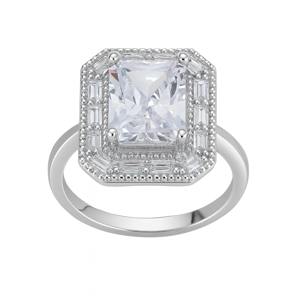 Inel Elegant din Argint 925 cu Piatra Patrata Tip Diamant, Stil Vintage, Mărime 15. ID490