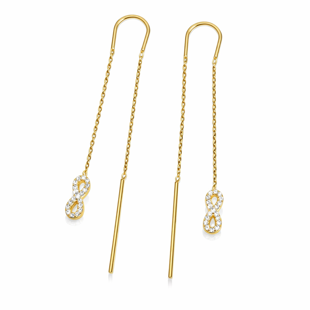Cercei Lungii Infinit Argint 925 Placat cu Aur 14K – 8 cm, Zirconii Strălucitoare, Design Elegant | Livrare Rapidă România. CD220