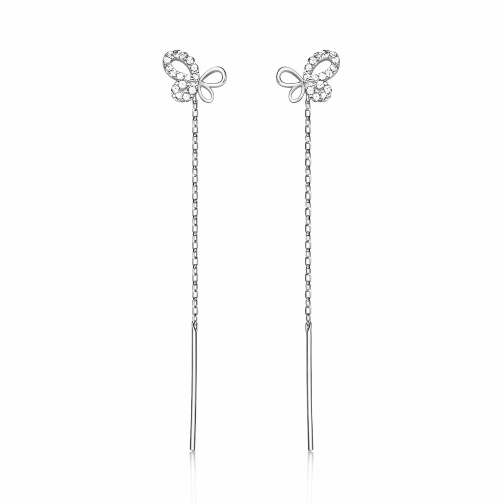Cercei cu Lanț din Argint 925 Rodiat cu Fluturaș Elegant – Design Modern, Lungime 7 cm. CD587