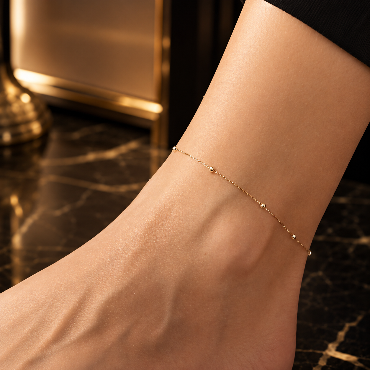 Brățară de gleznă din Argint 925 cu biluțe fine – reglabilă 21+4 cm, design minimalist elegant. BG36