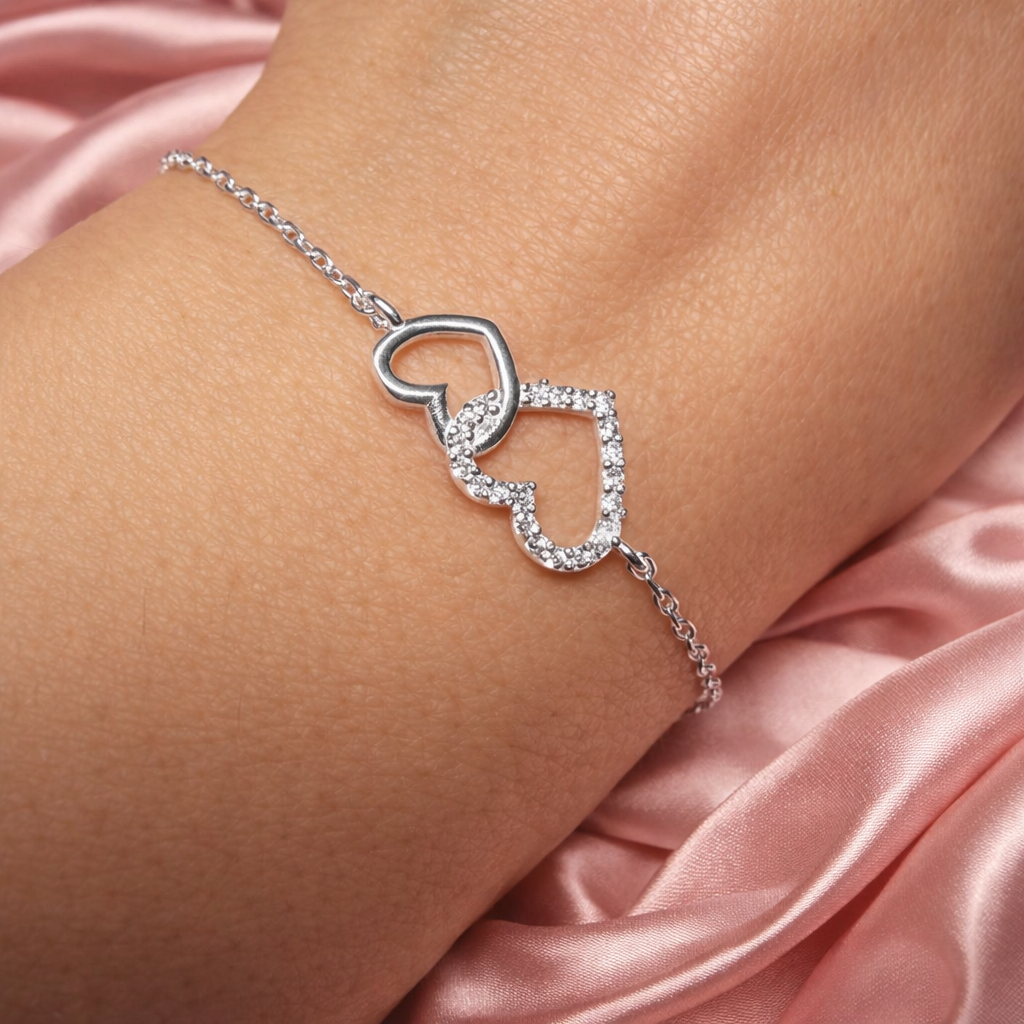 Brățară Argint 925 Double Heart Infinity – Eleganță Delicată cu Semnificație Emoțională. BD442