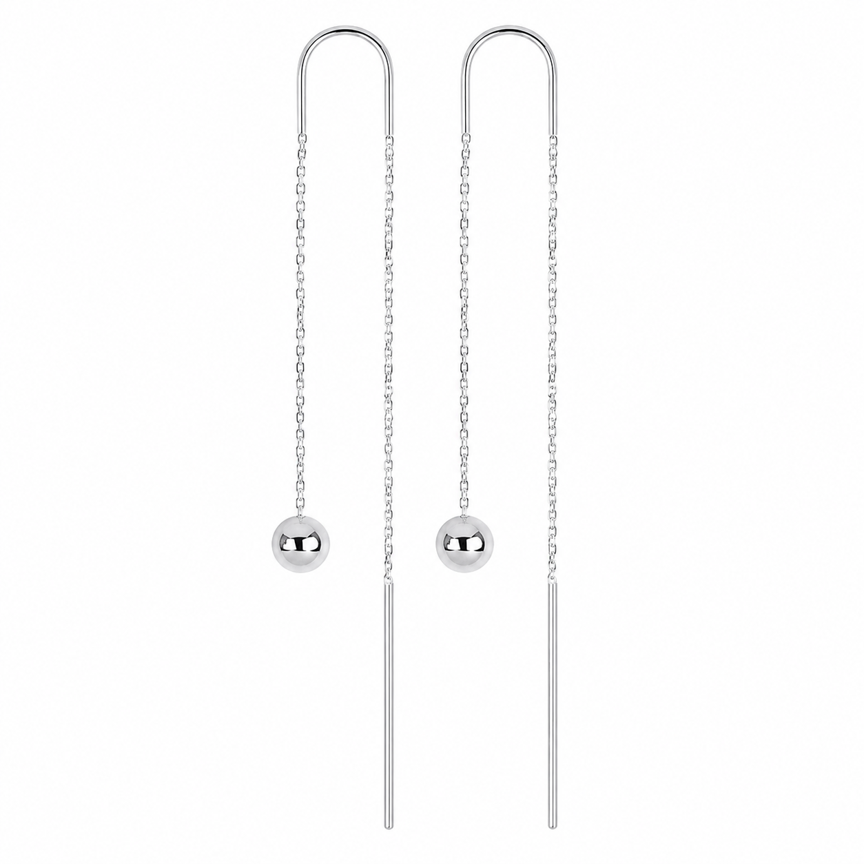 Cercei Silver Flow din Argint 925 – Cercei Threader Lungi cu Biluță 5 mm, Design Minimalist, 8 cm. CD627