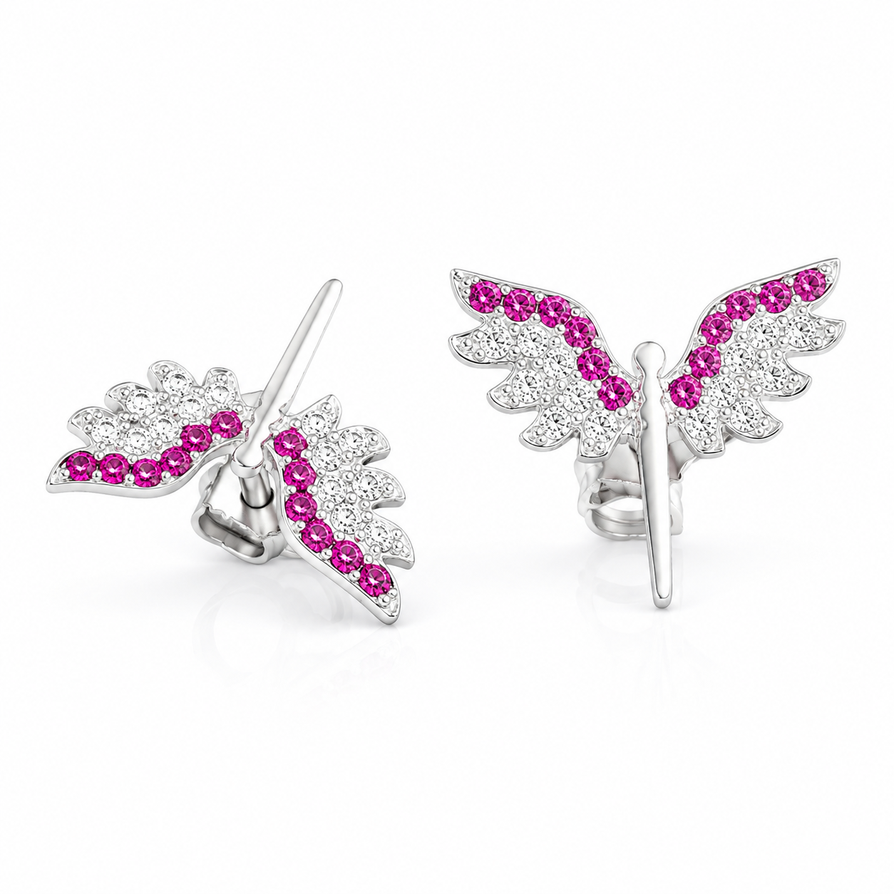 Cercei din Argint 925 Aripi de Speranță – cu Zirconii Albe și Roz Fucsia CD588