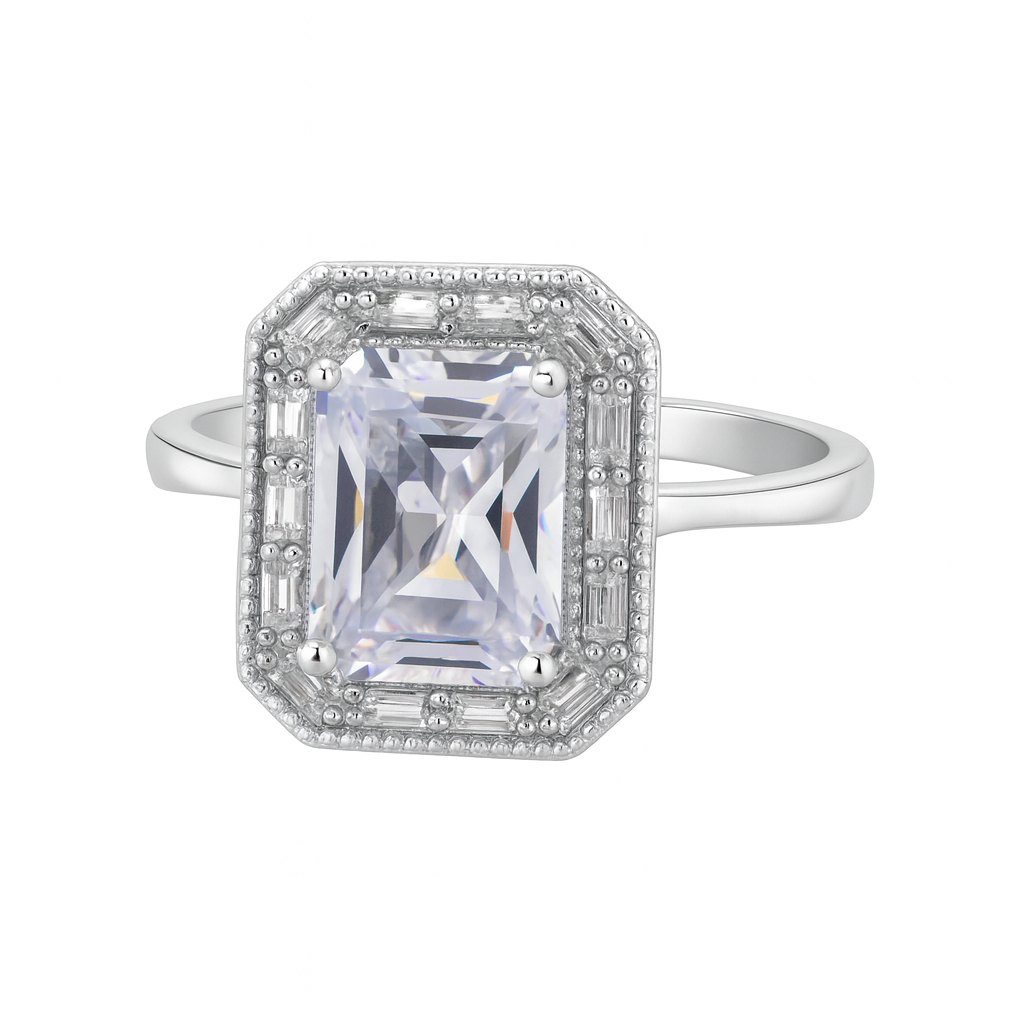 Inel Elegant din Argint 925 cu Piatra Patrata Tip Diamant, Stil Vintage, Mărime 15. ID490