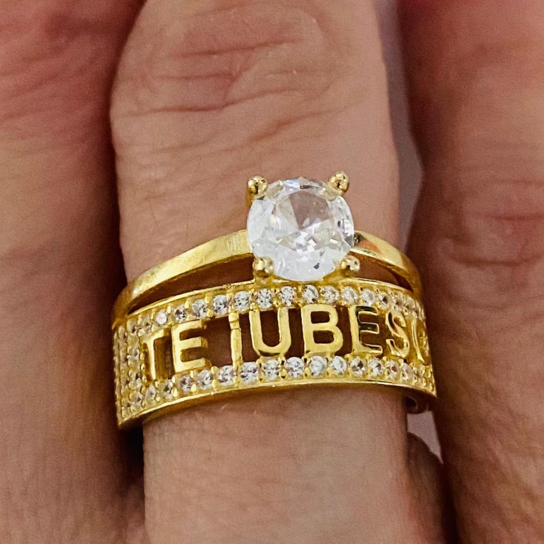 Inel Logodnă din Argint 925 Suflat cu Aur – Model "Te Iubesc" (Mărimea 13)