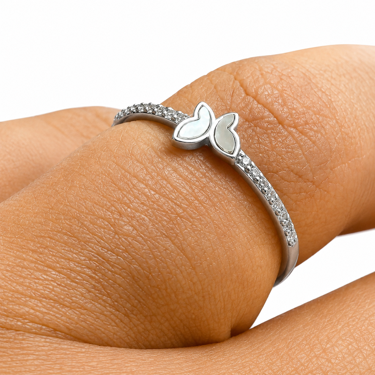Inel din Argint 925 „Fluturele Albei” cu Sidef Natural și Zirconii Strălucitoare ID528