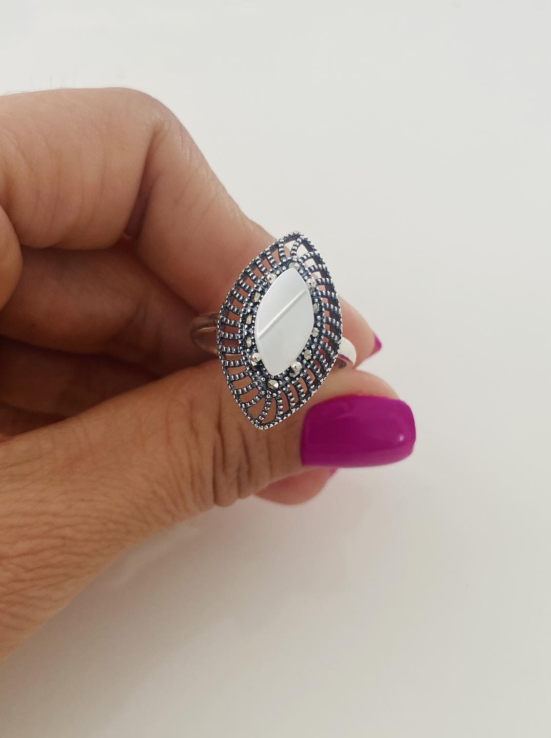 Inel argint 925 sidef si marcasite forma marquise