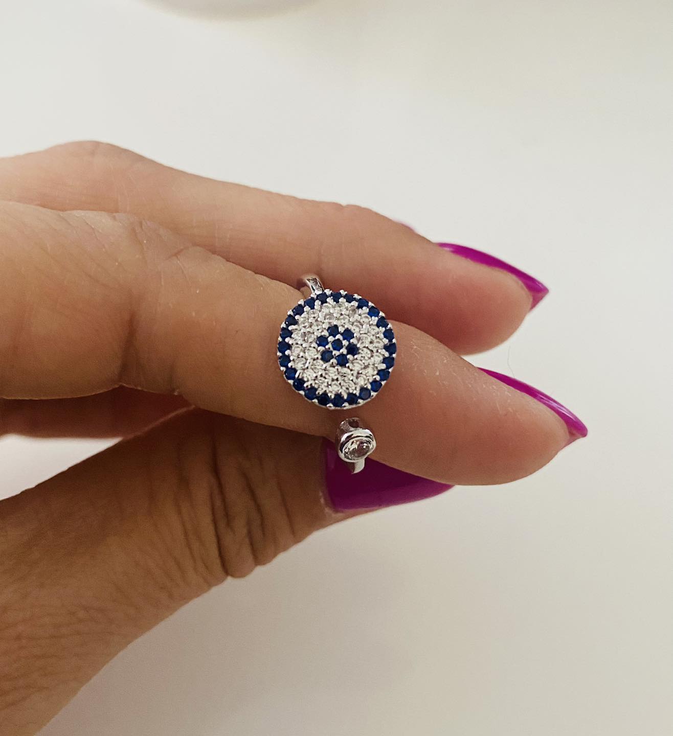 Inel reglabil argint 925 Gods Eye zirconii albastre