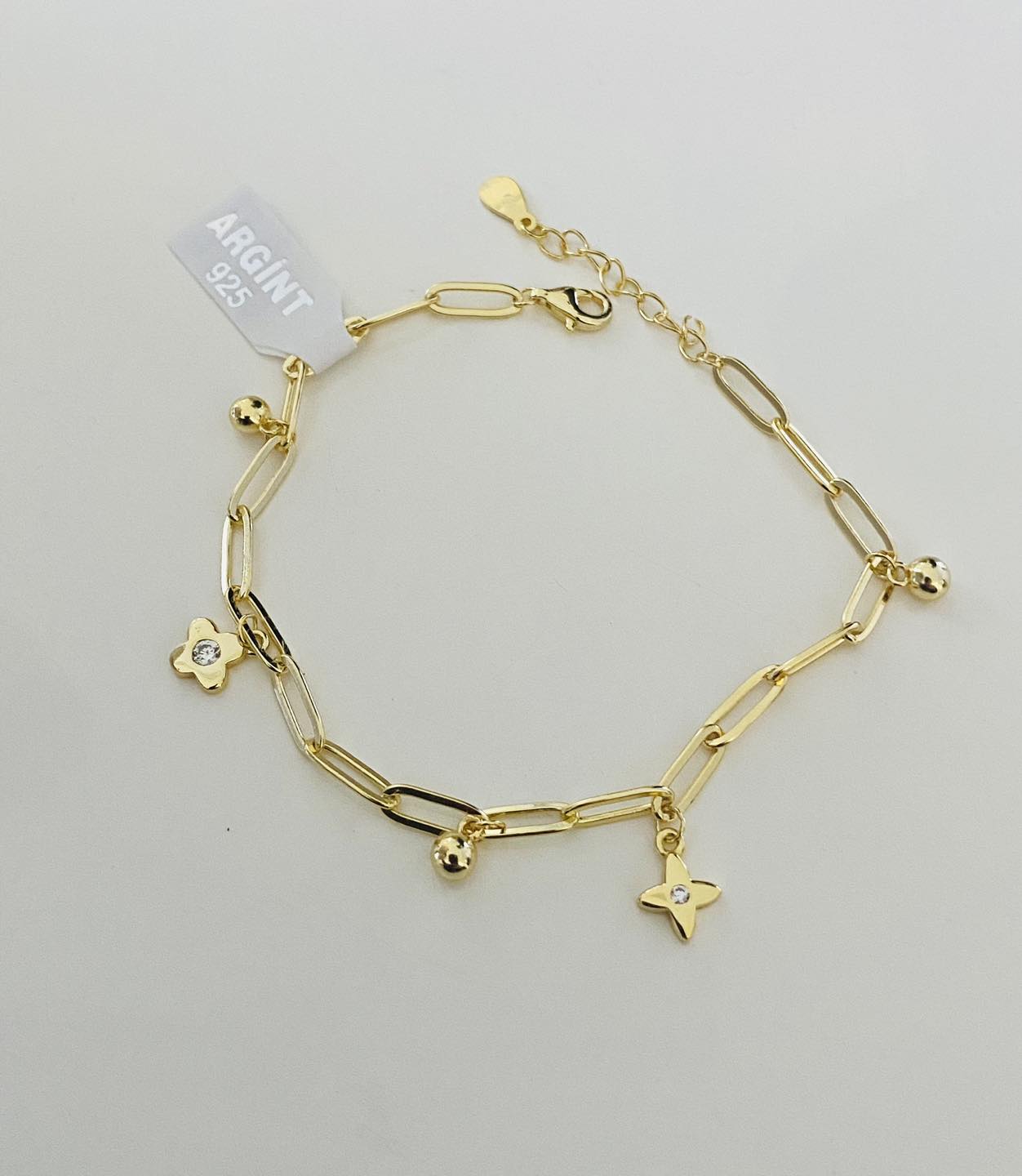 Brățară din Argint 925 Placat cu Aur 14K cu Charmuri Flori și Stea