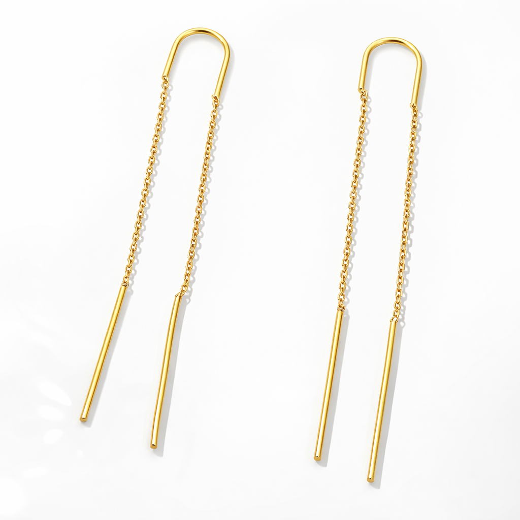 Cercei lungi din Argint 925 Aurit, tip Threader, 8 cm – Design minimalist elegant, cu lanț fin. CD582