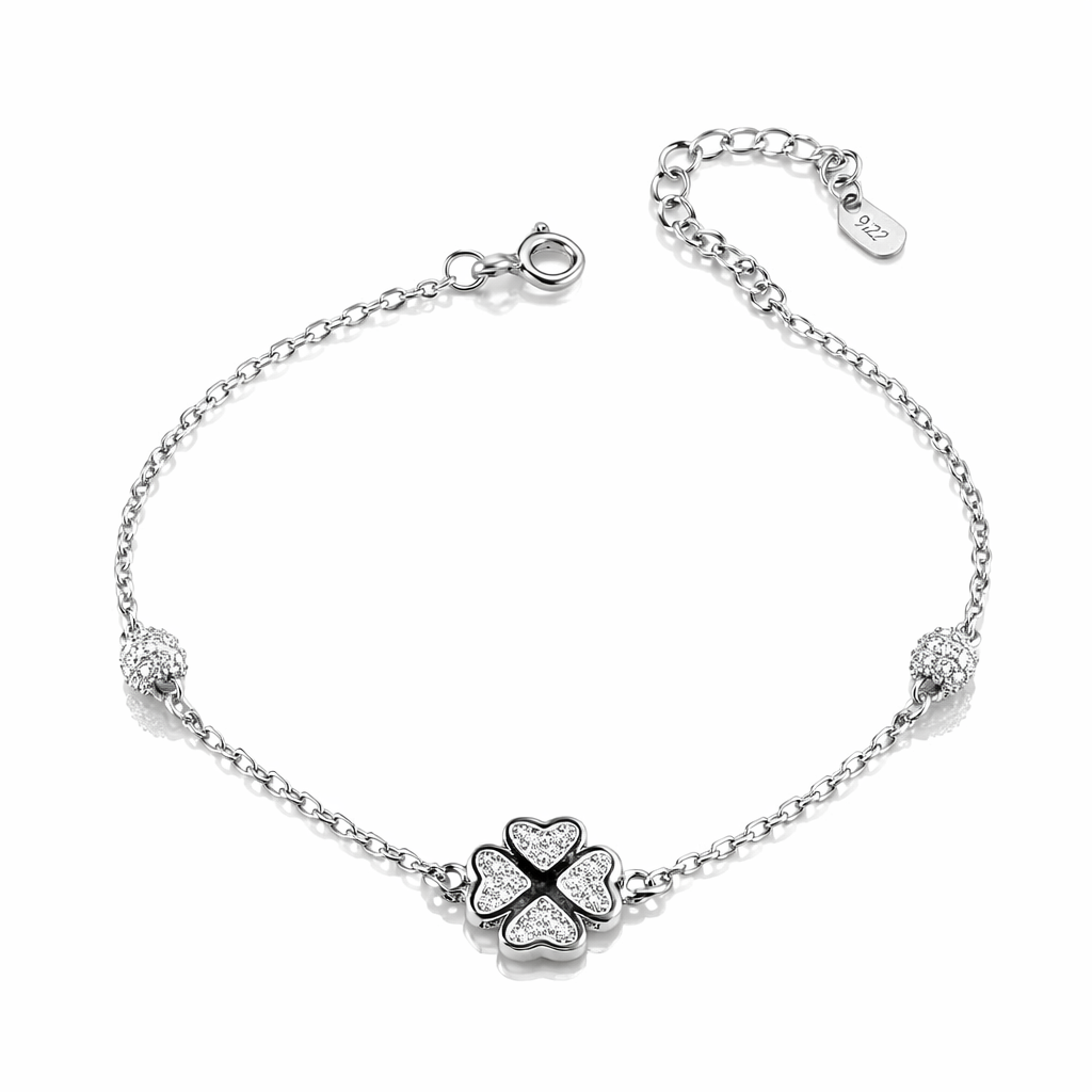 Brățară din Argint 925 Rodiat cu Trifoi Norocos, Lungime Ajustabilă 17+4 cm. BD433