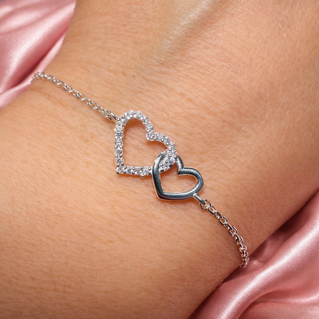 Brățară Argint 925 Double Heart Infinity – Eleganță Delicată cu Semnificație Emoțională. BD442