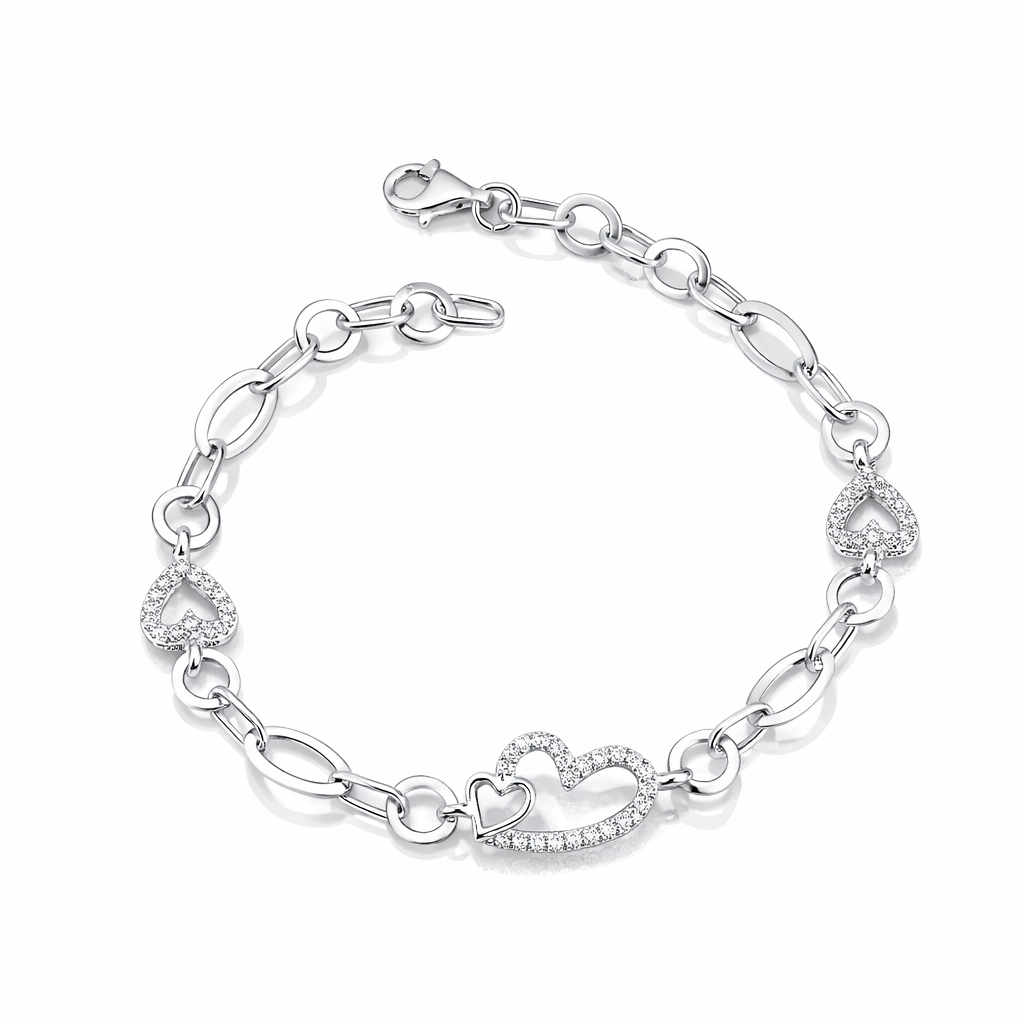 Brățară Argint 925 Inimi Pavé „Eterna Affection” – Eleganță Romantică, 19 cm. BD380
