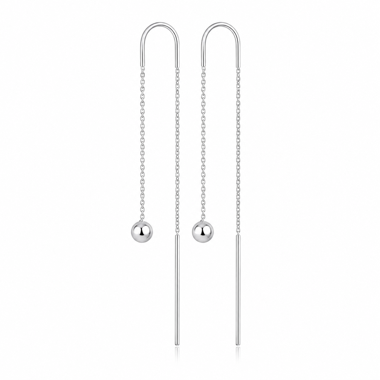 Cercei Silver Flow din Argint 925 – Cercei Threader Lungi cu Biluță 5 mm, Design Minimalist, 8 cm. CD627