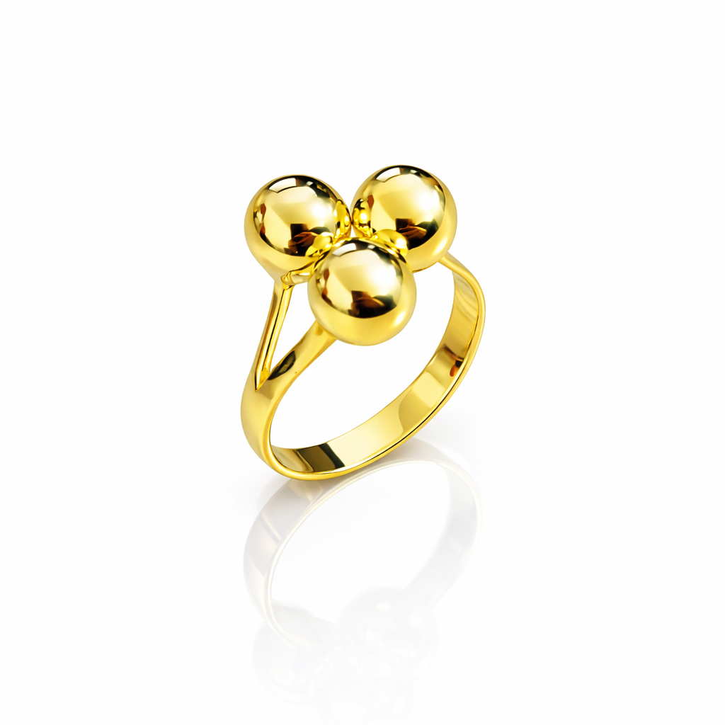 Inel Reglabil din Argint 925 Aurit cu 3 Biluțe de 8 mm – Design Modern Elegant. ID560