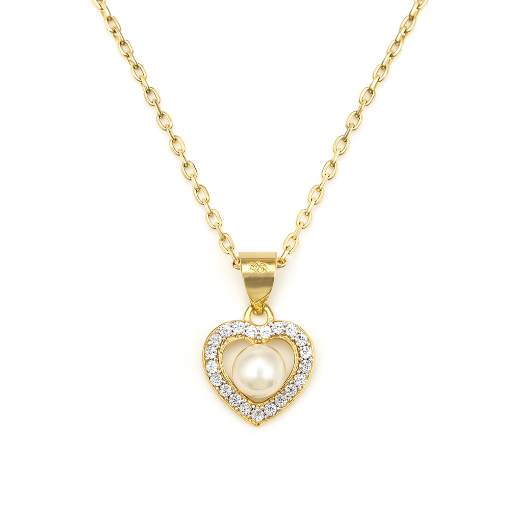 Colier din argint 925 placat cu aur 14K cu pandantiv inimă și perlă naturală, bijuterie elegantă pentru femei