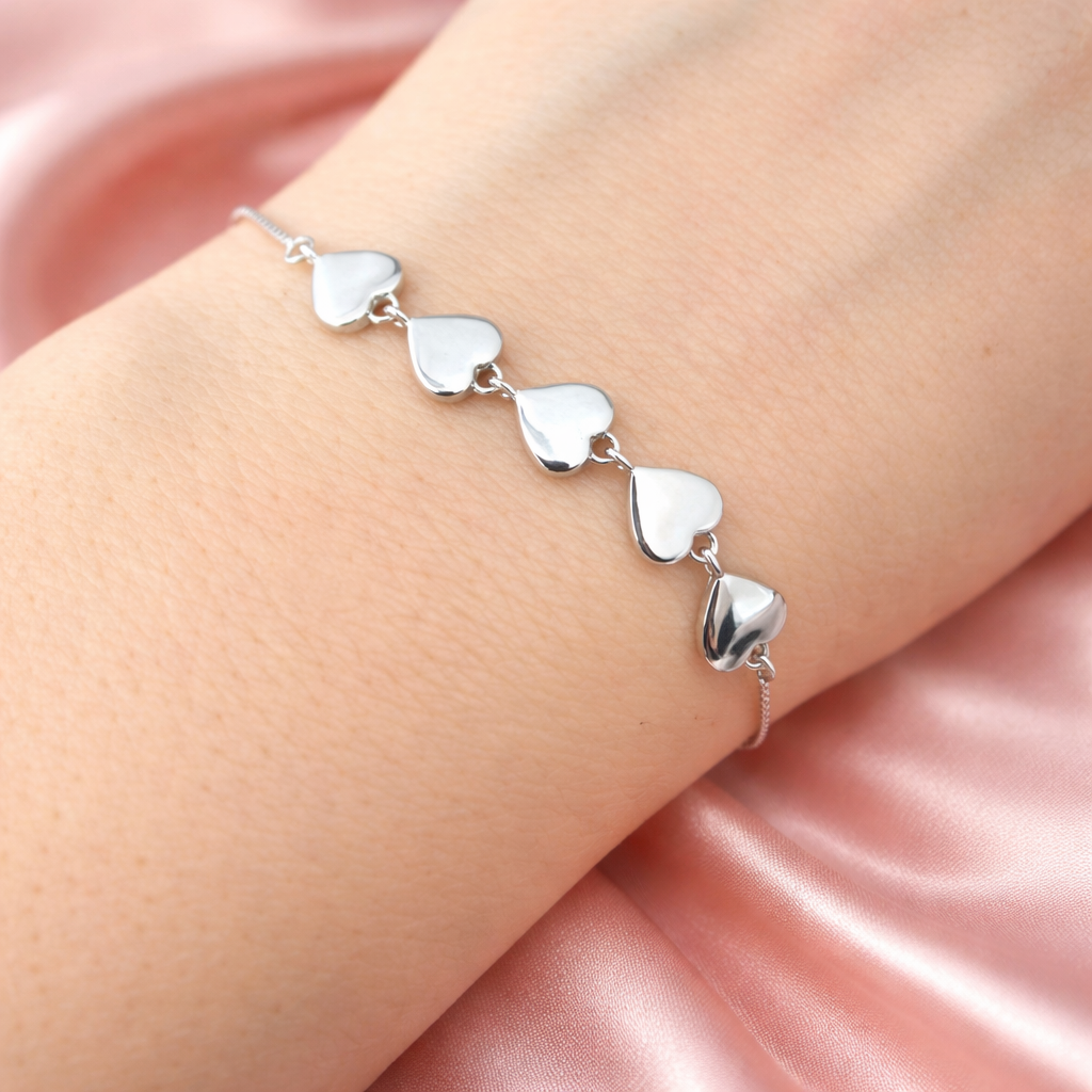 Brățară din Argint 925 Rodiat „Cinque Amore” – Inimioare Elegante, Lungime Ajustabilă 16+3 cm. BD396