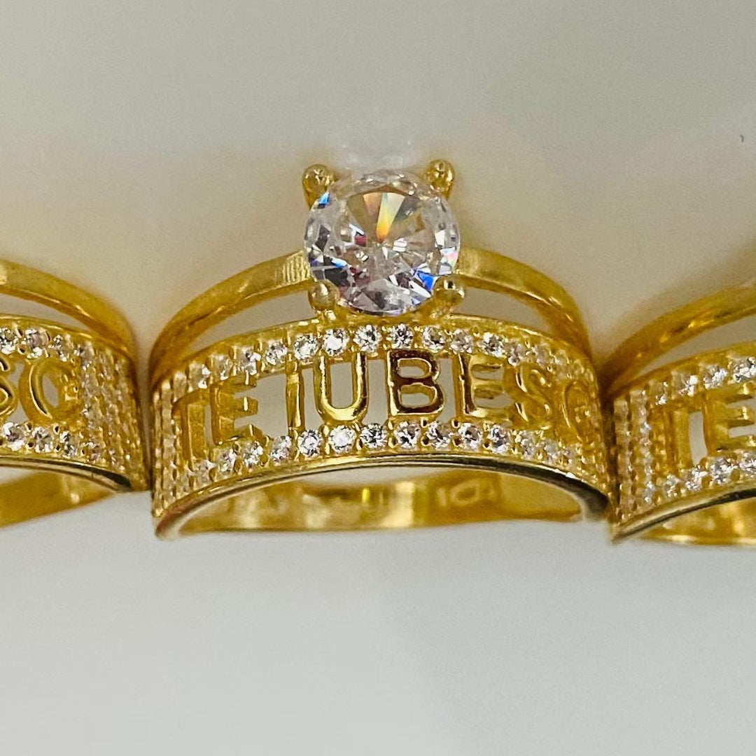 Inel Logodnă din Argint 925 Suflat cu Aur – Model "Te Iubesc" (Mărimea 13)