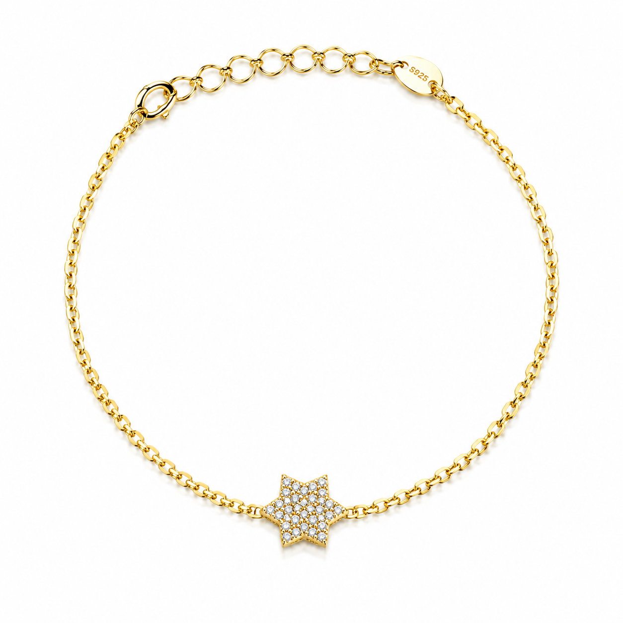 Brățară din Argint 925 Placată cu Aur „Steaua Dorințelor” cu Zirconii – 13 + 3 cm BD467