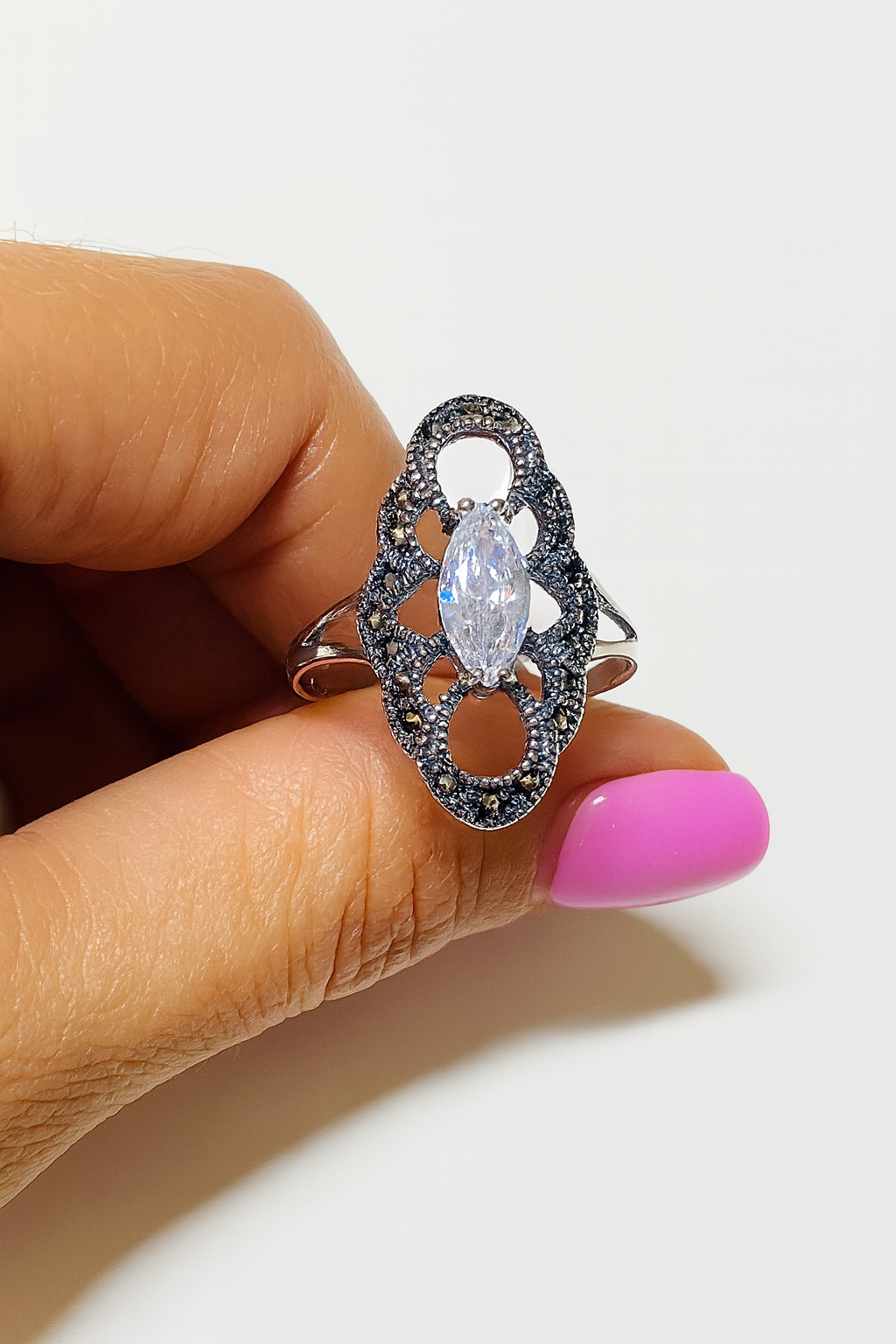 Inel argint 925 zirconiu marquise si marcasite