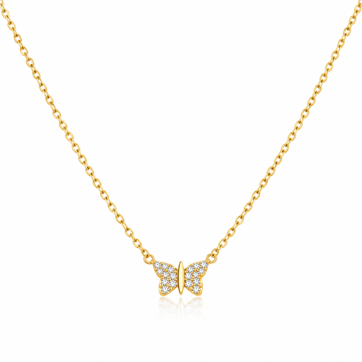 Colier Fluture Delicat din Argint 925 Placat cu Aur, cu Zirconii Strălucitoare – 40 + 5 cm