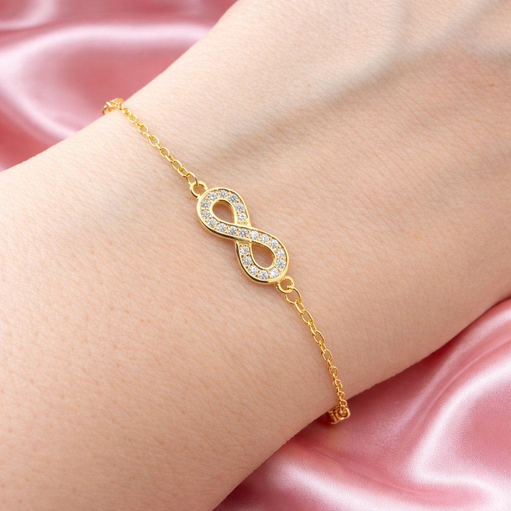 Brățară Infinity Aeterna din Argint 925 Aurit – Simbol al Iubirii Infinite, Lungime Ajustabilă 17+4 cm. BD402