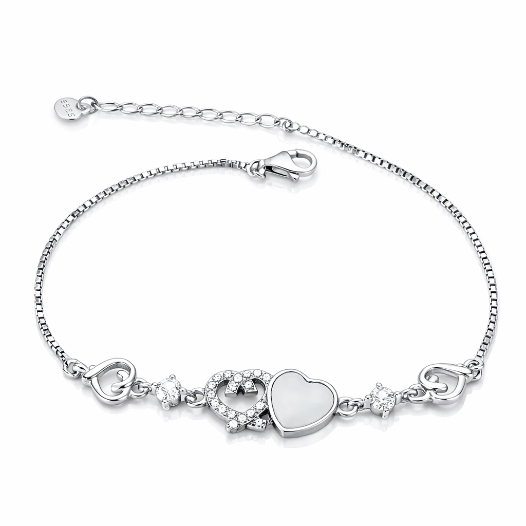 Brățară Argint 925 Rodiat cu Inimă și Zirconii – Model Romantic Elegant, Lungime Ajustabilă 17+3 cm. BD419