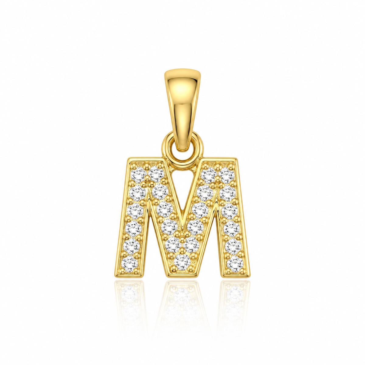 Pandantiv cu Inițiala M din Argint 925 Placat cu Aur 14K și Zirconii – Literă M, 1 cm, 0.76 g, Bijuterie Personalizată Elegantă P61