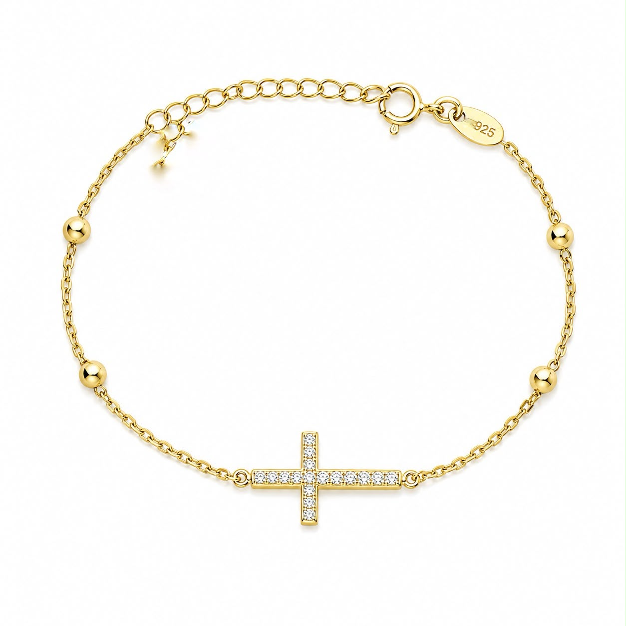 Brățară din Argint 925 Placată cu Aur „Crucea Luminii” cu Zirconii – 14 + 3 cm BD449