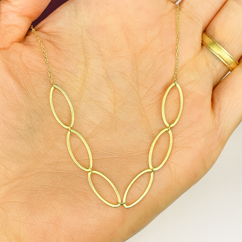 Colier elegant din argint 925 placat cu aur de 14K, design oval modern, lungime ajustabilă
