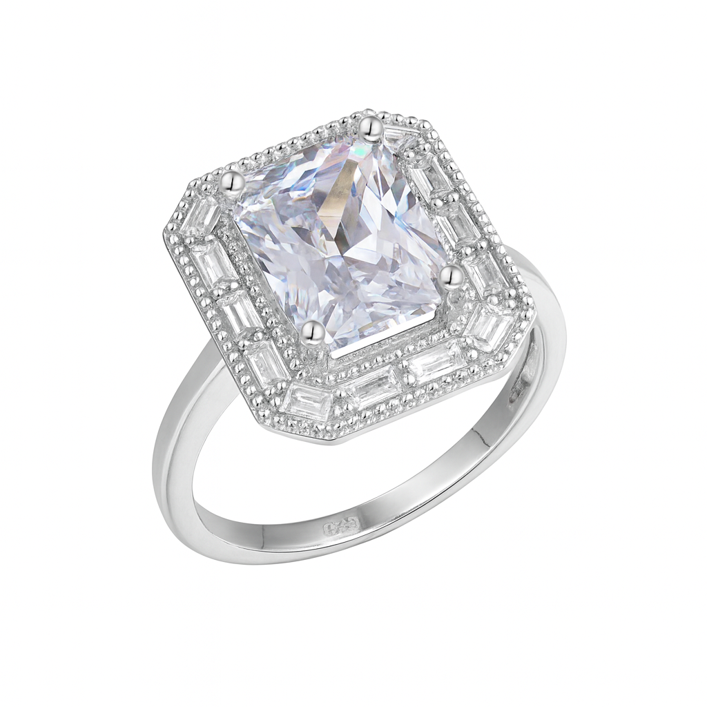 Inel Elegant din Argint 925 cu Piatra Patrata Tip Diamant, Stil Vintage, Mărime 15. ID490