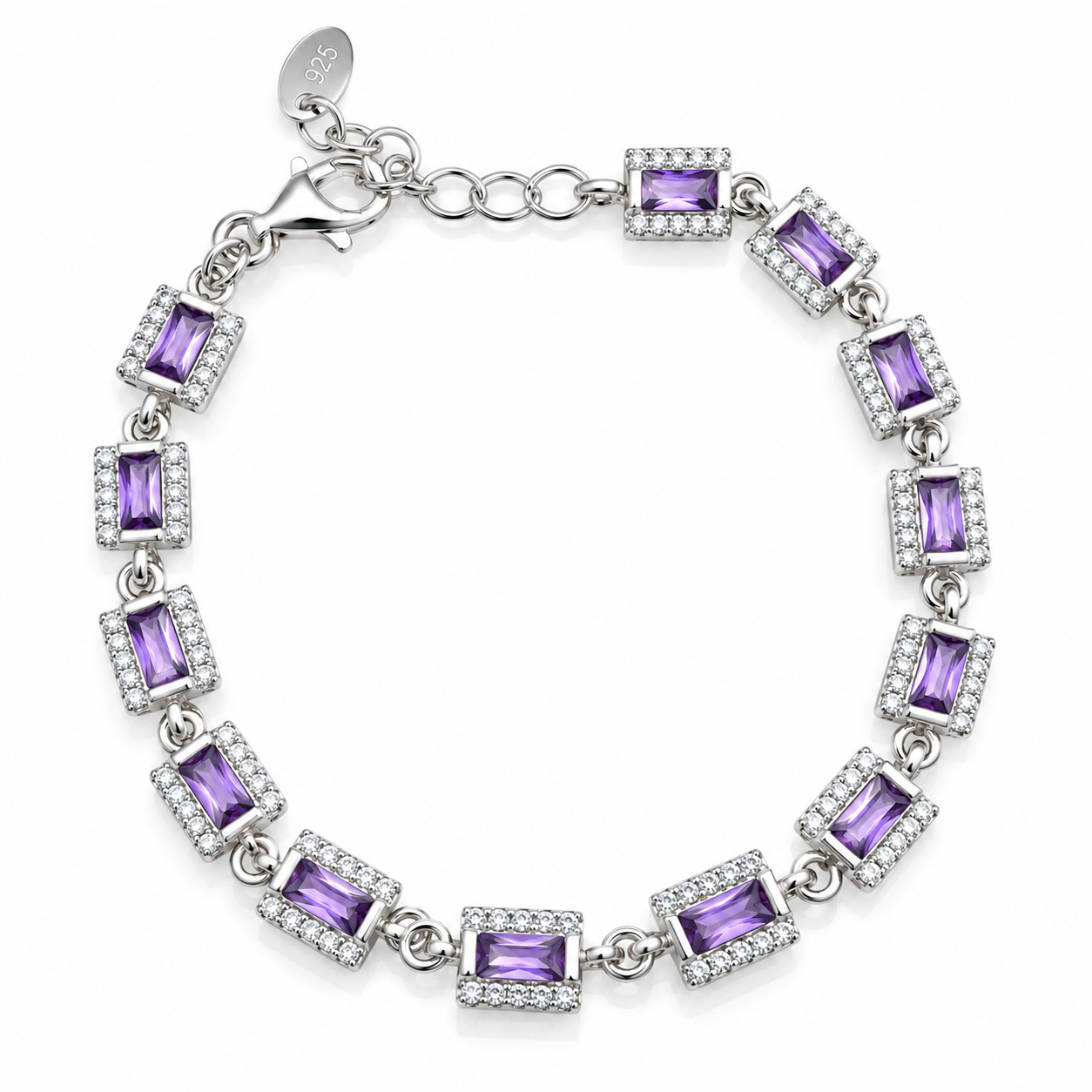 Brățară Damă „Amethyst Royale” din Argint 925 cu Pietre Mov Lavandă și Zirconii – 13 + 3 cm