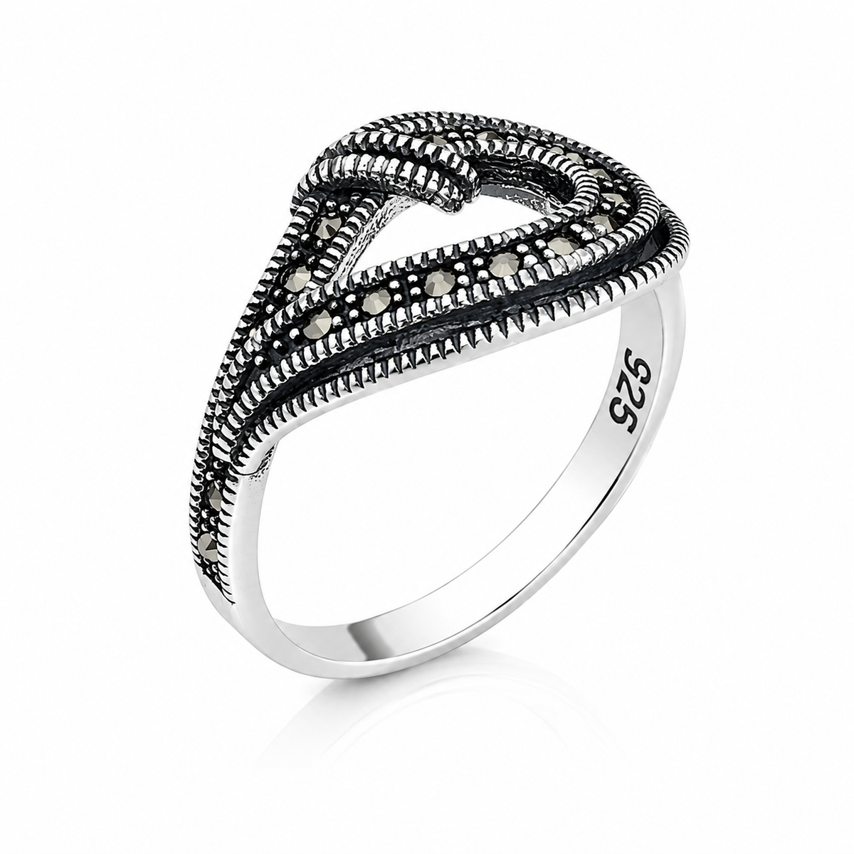 Inel din Argint 925 cu Marcasite „Elara” – Design Vintage Elegant cu Formă Ondulată, 3.50 g