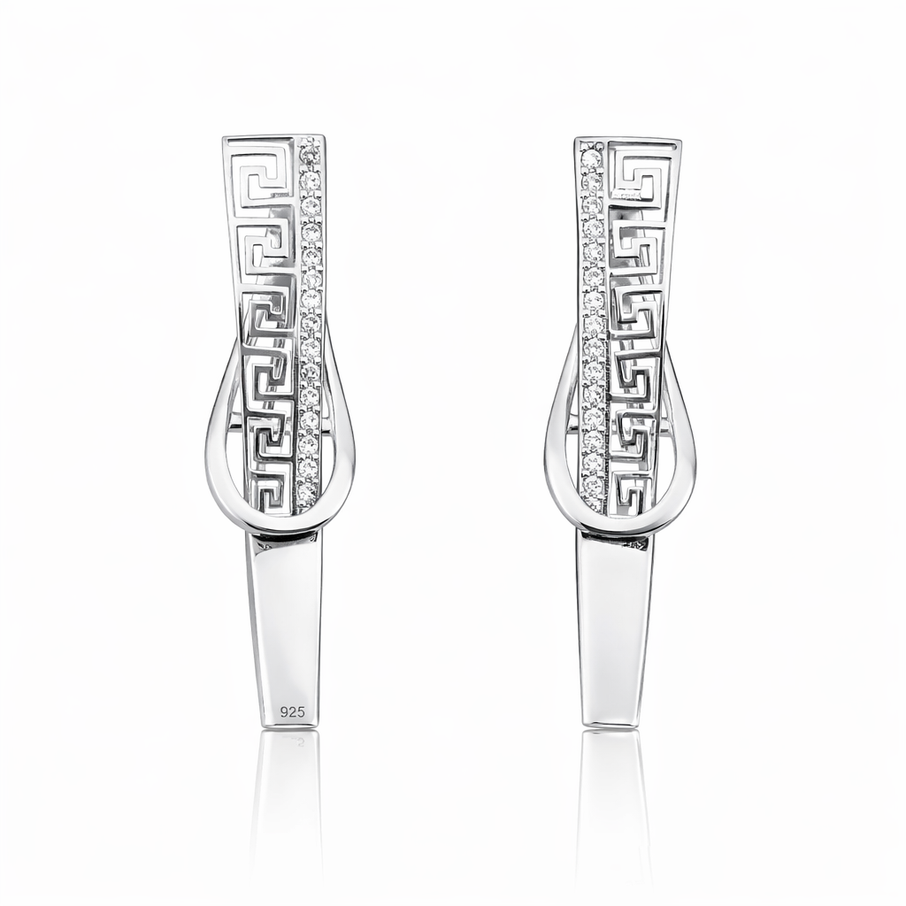 Cercei Eleganți Argint 925 Rodiat cu Model Grecesc și Zirconii – Design Premium 3,3 cm. CD561