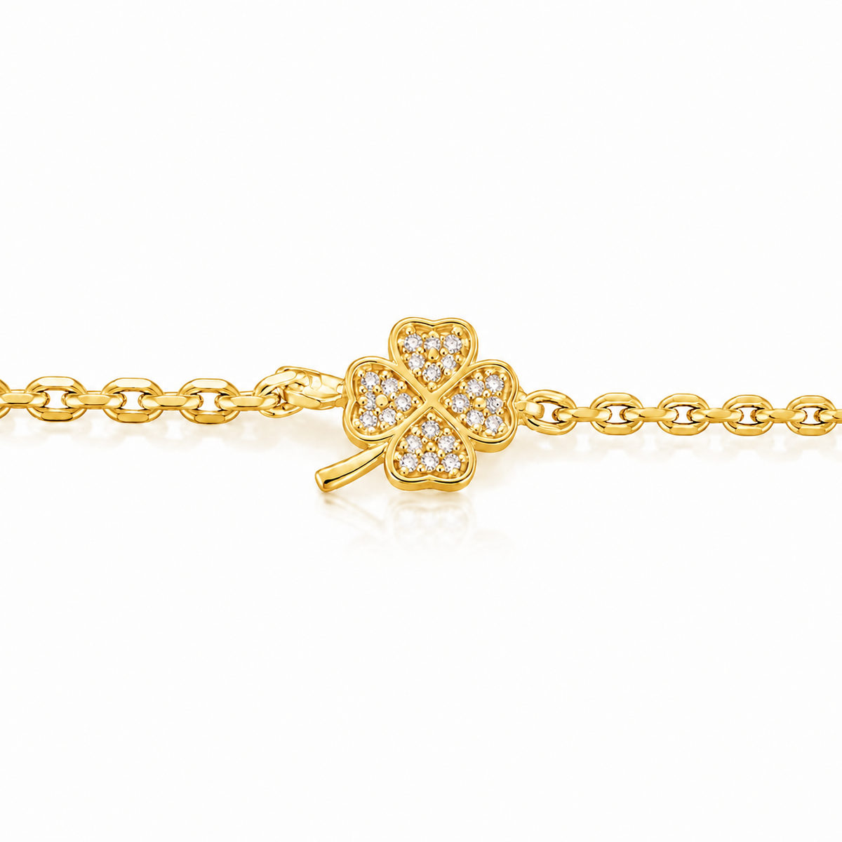 Brățară din Argint 925 Placată cu Aur „Noroc de Aur” – Trifoi cu Zirconii, 13 + 2,5 cm BD452