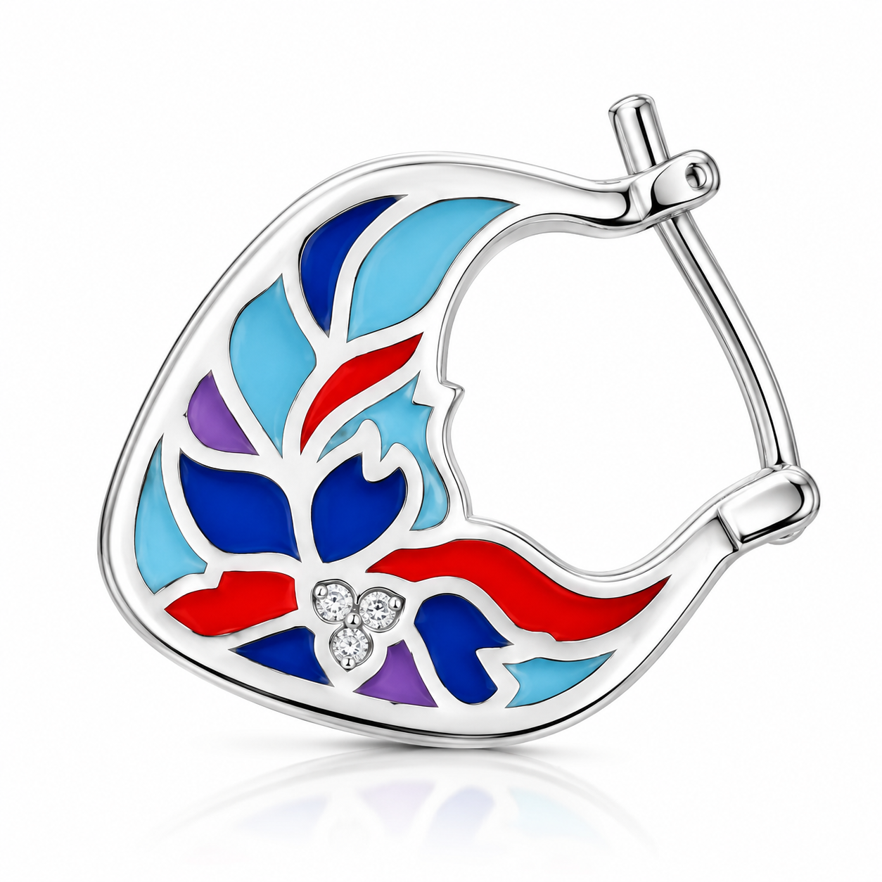 Cercei Damă din Argint 925 „Floare de Lumină” cu Email Multicolor și Zirconii – Tortiță 13,10 mm, 6,70 g