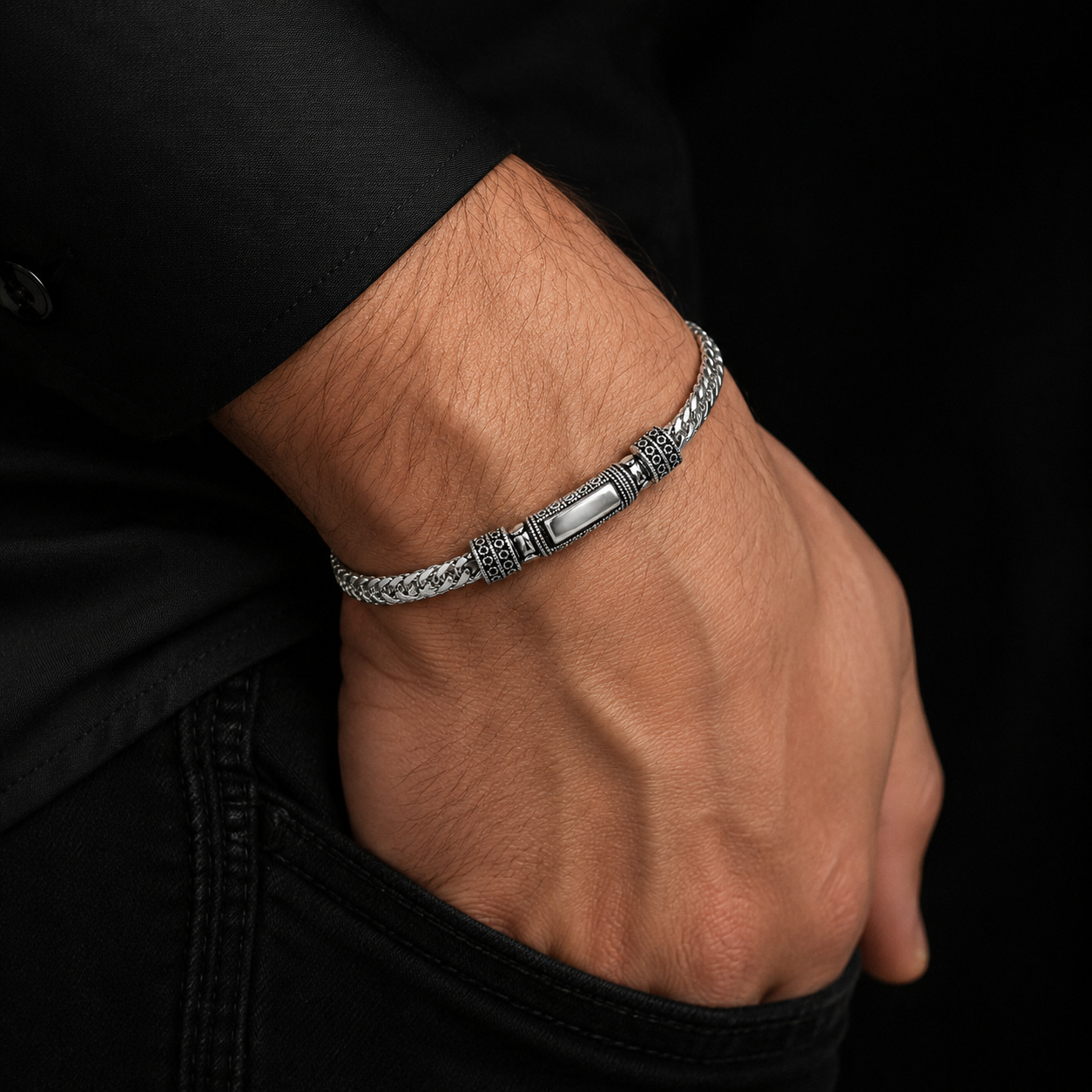 Brățară Bărbătească din Argint 925 „Darius” – Design Masiv cu Detalii Vintage, 18 cm, 8,70 g