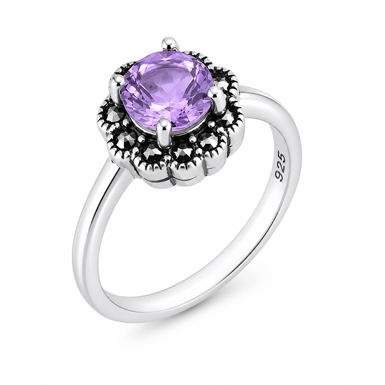Inel din Argint 925 „Violeta Regală” cu Piatră Mov și Marcasite – 2,90 g ID581