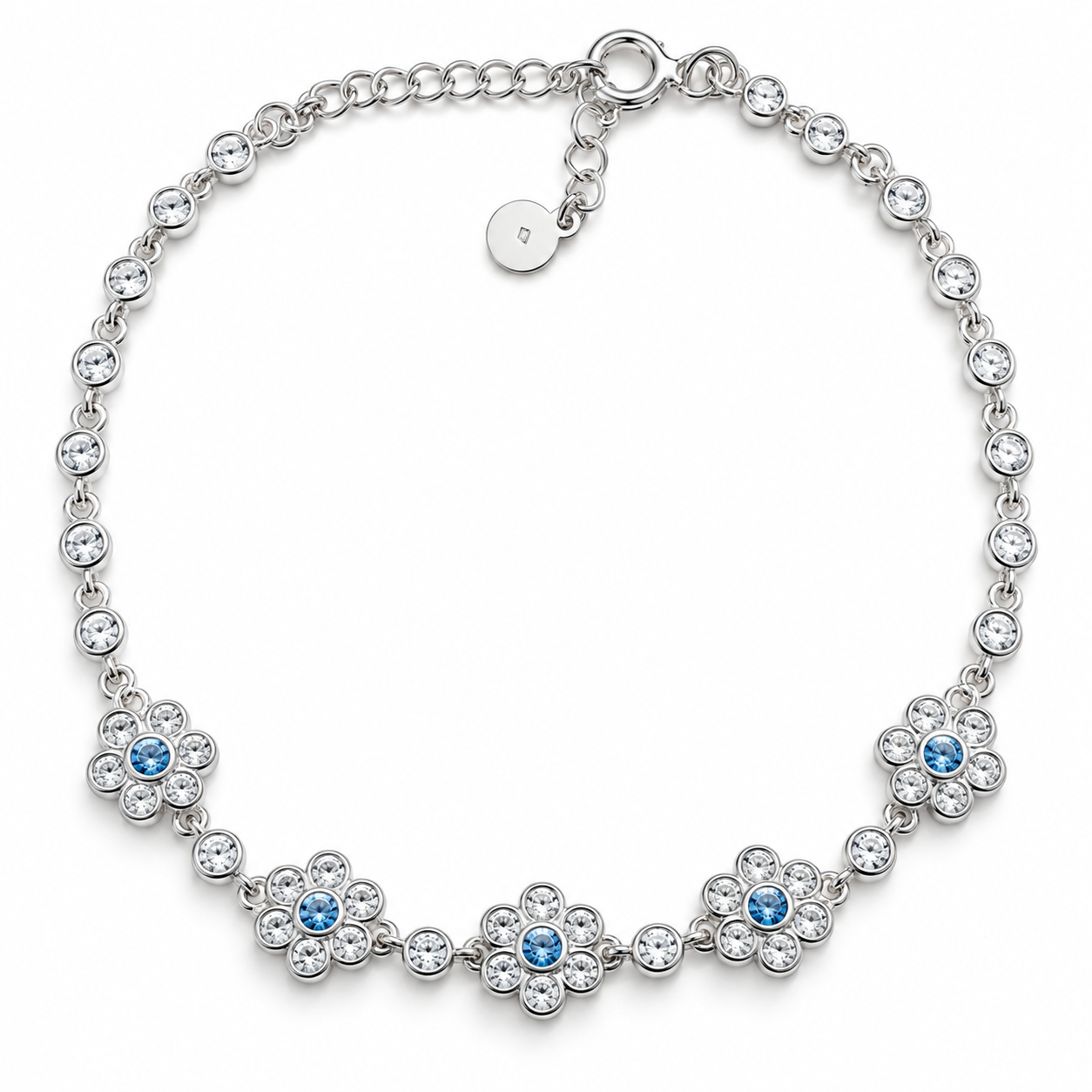 Brățară din Argint 925 „Floralia Azure” cu Flori și Zirconii Albastre – 17 + 3 cm. BD383
