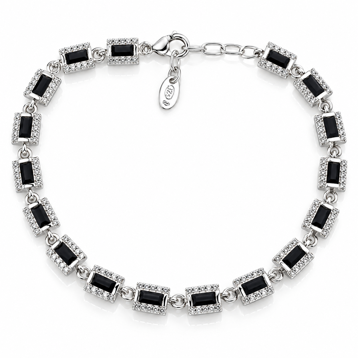 Brățară „Noir Éclat” din Argint 925 cu Pietre Negre Rectangulare și Zirconii