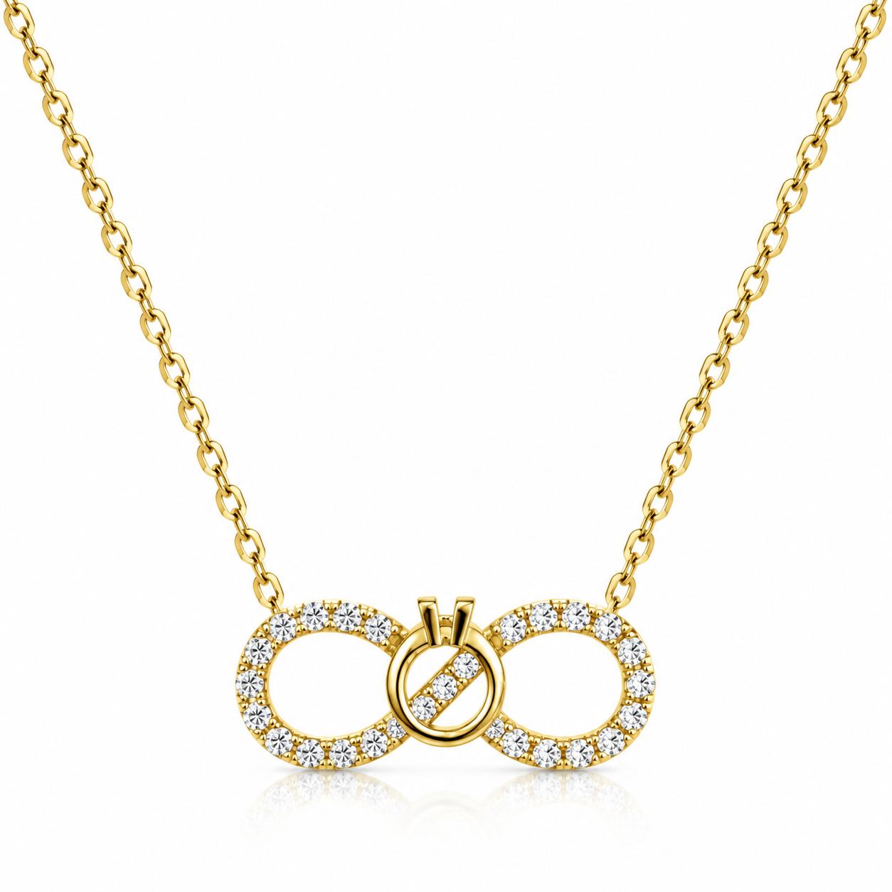 Colier Infinit cu Inel Central Placat cu Aur – Argint 925 și Zirconii, 41+5 cm
