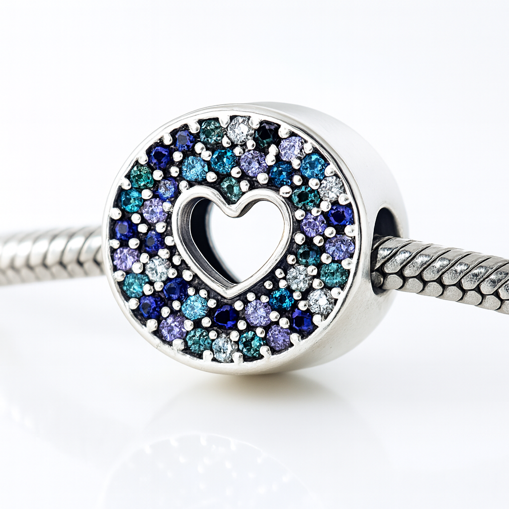 Accesoriu charm Argint 925 pentru cadou aniversar cu design inimă și zirconii