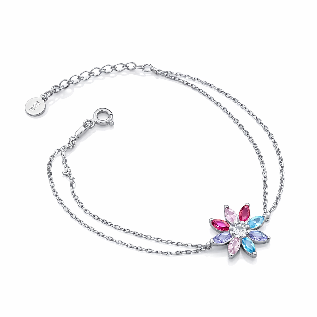 Bijuterie damă – brățară argint 925 rodiat cu pietre colorate și lungime ajustabilă 16+4 cm