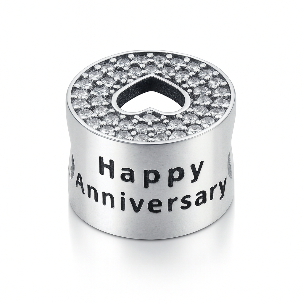 Bijuterie tip charm din argint 925 pentru aniversare, model Happy Anniversary