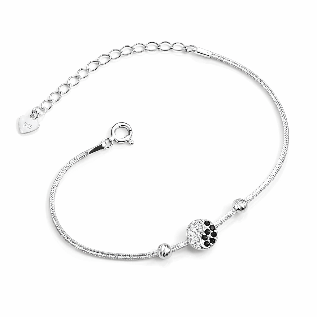 Brățară argint 925 Yin–Yang cu charm rotund de 8 mm, design rafinat
