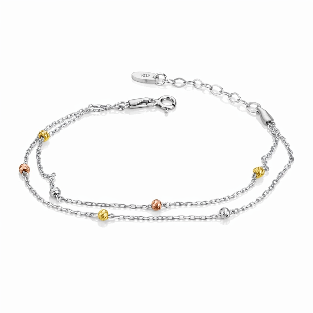 Brățară argint 925 cu design dublu și elemente tricolore, finisaj rodiat premium