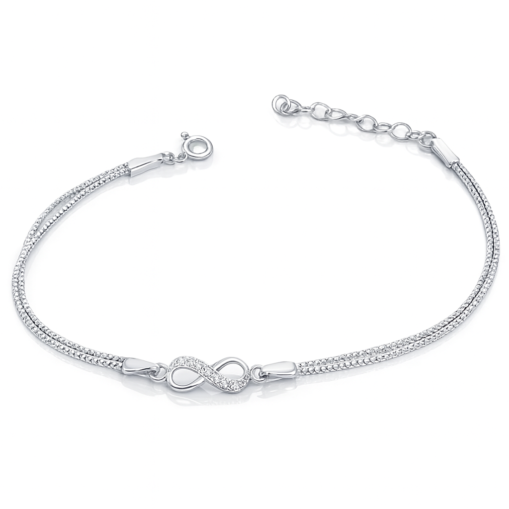 Brățară subțire din argint 925 cu pandantiv infinit, lungime 18+3 cm